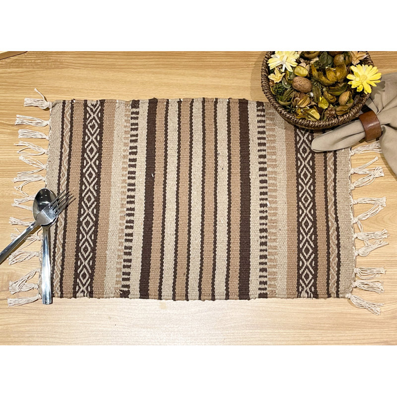 Cotton Striped Rectangle Placemat, Tonal Browns
