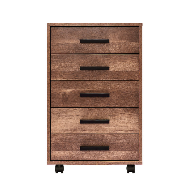 Modern 5-Drawer Mobile Storage Cart for Under Desk, Durable Black Engineered Wood Organizer with Locking Casters, Smooth-Glide Drawers for Office Files, Crafts, Dorm & Small-Space Living