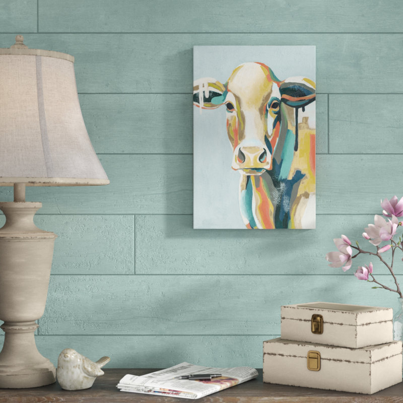 Colorful Cows I by Grace Popp - Painting on Canvas, 30cm H x 20cm W, Wrapped Canvas