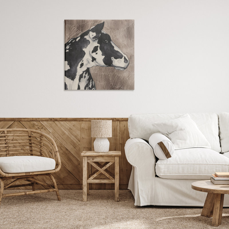 «Rustic Cow Looking Right», art mural sur toile par Grace Popp, H 30 po x l 30 po