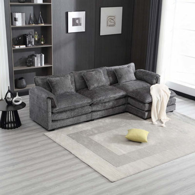 Chenille 112" Oversized Sectional Sofa,L Shaped Couch with Moveable Ottoman