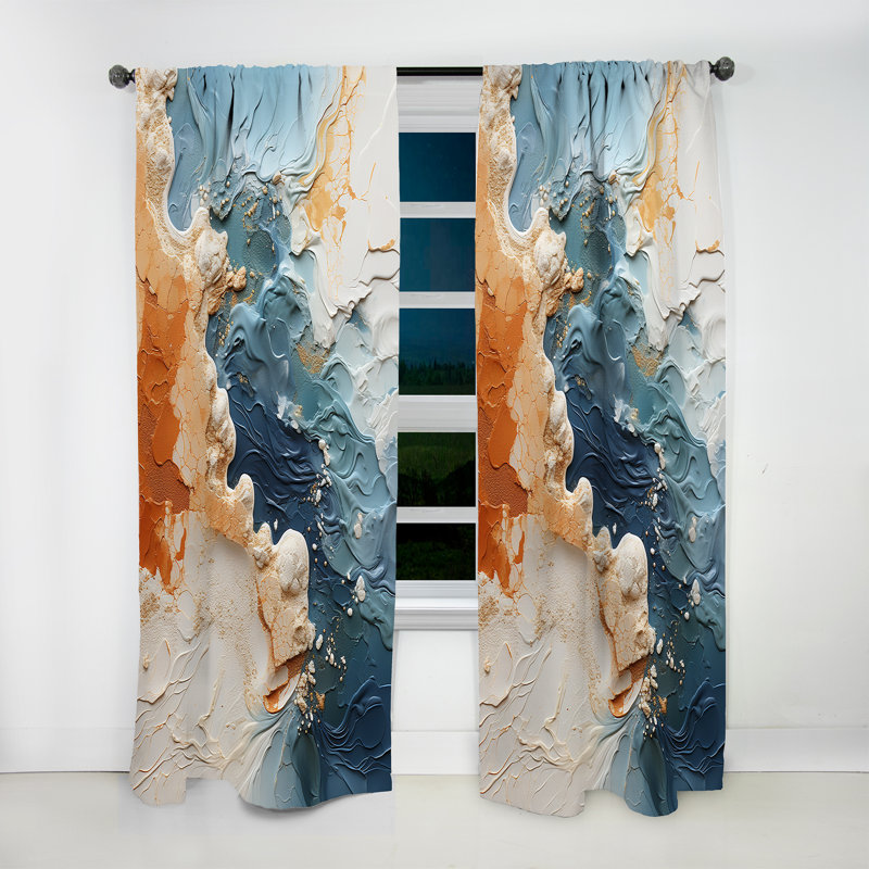 Gleb Modern Teal waves fight - Nautical Velvet Curtain - Room Darkening - 1 panel, 52" W x 84" L