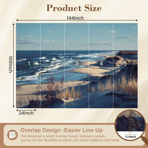 Red Barrel Studio Coastal Peel and Stick Wallpaper Calm Beach Landscape ...