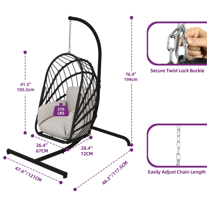 Daijon 1 Person Egg Chair with Stand, Black, Grey