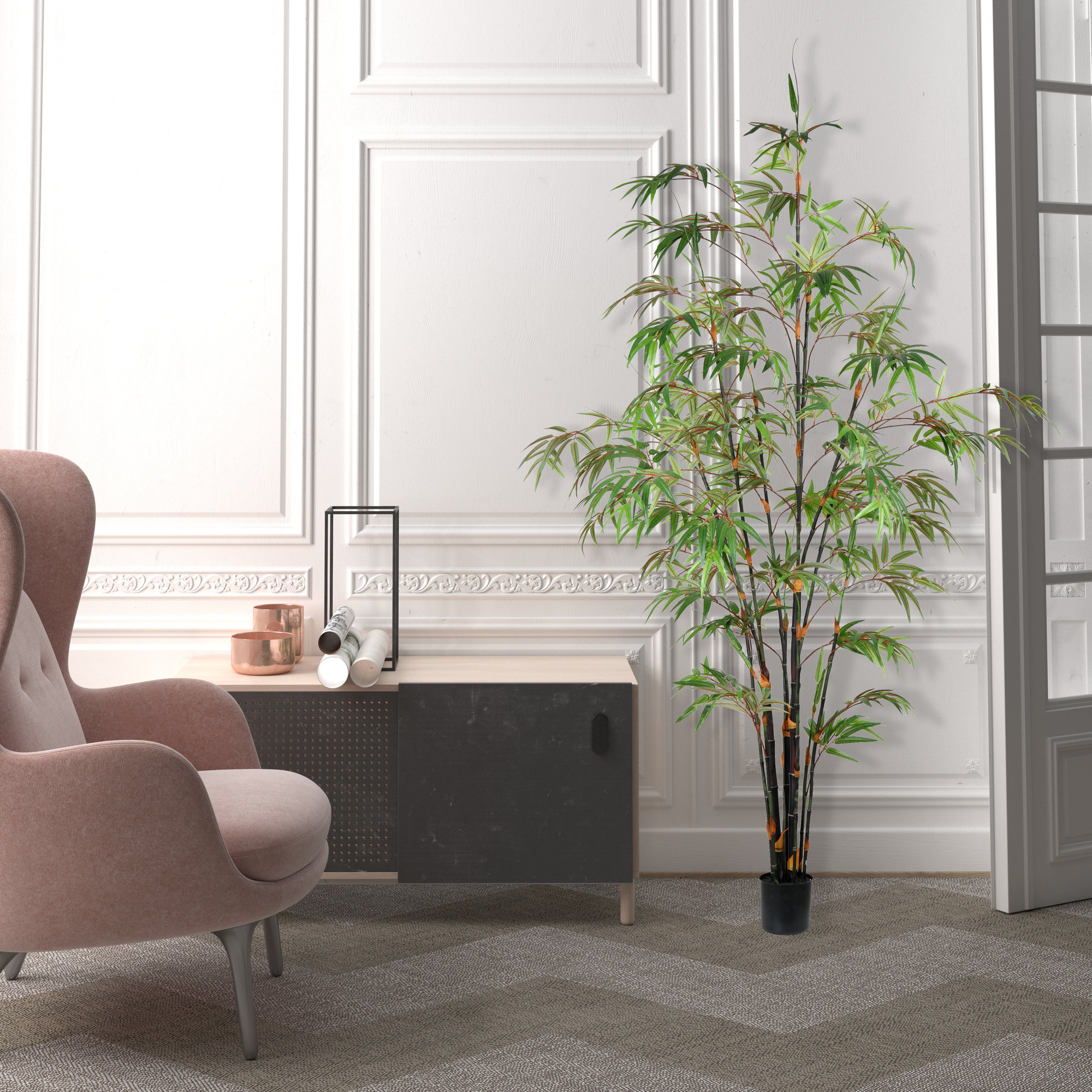 Faux Bamboo Tree in Pot, 72" H x 25" W x 25" D