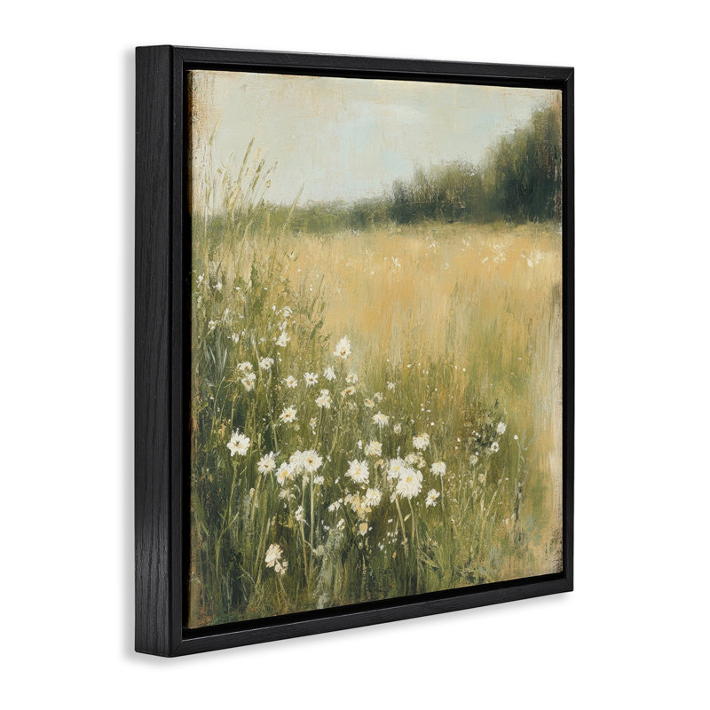 Cadre flottant Daisy Dream Field, design par Petal Prints Design, Cadre flottant noir de jais, H 18 po x l 18 po