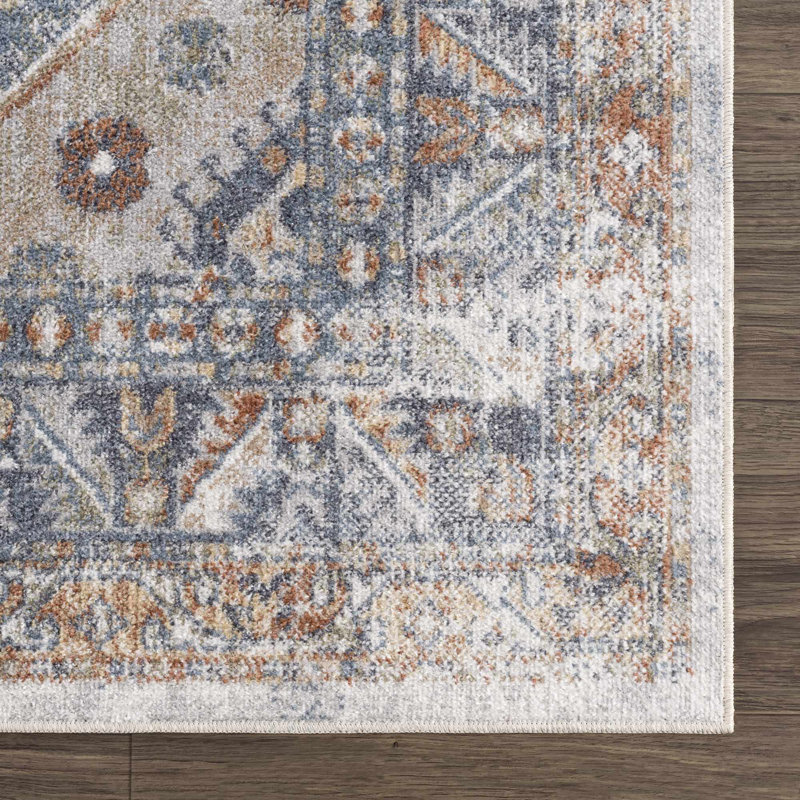 Afya Light Blue and Rust Polyester Rectangle Area Rug 2'3" x 3'9"
