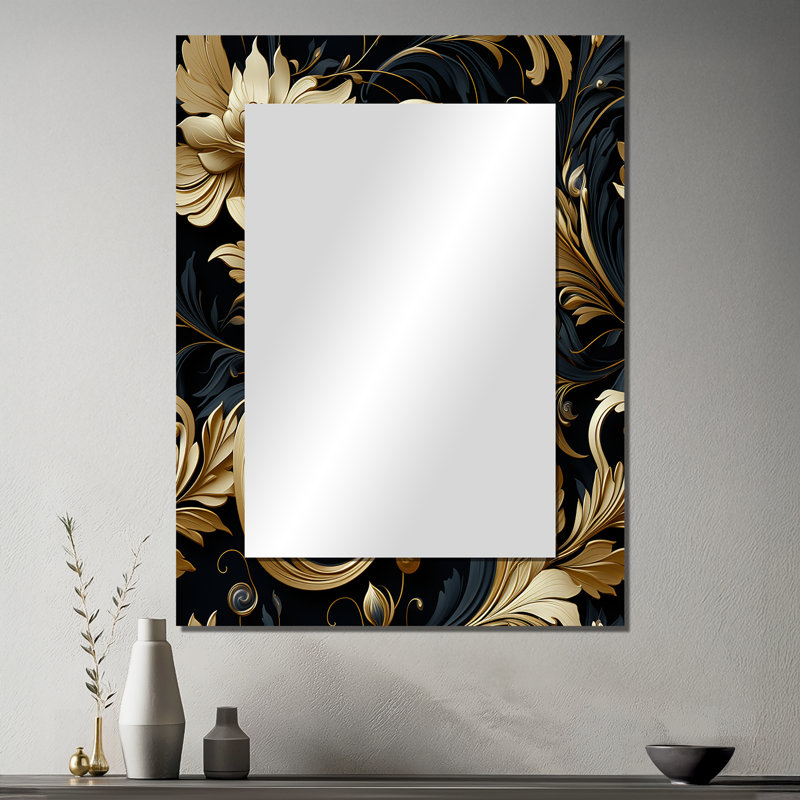 Zaron Black And Gold Intrigue Elegance - marble  Decorative Mirror, Abstract Wall Mirror, Printed Metal Art, 40" x 30"