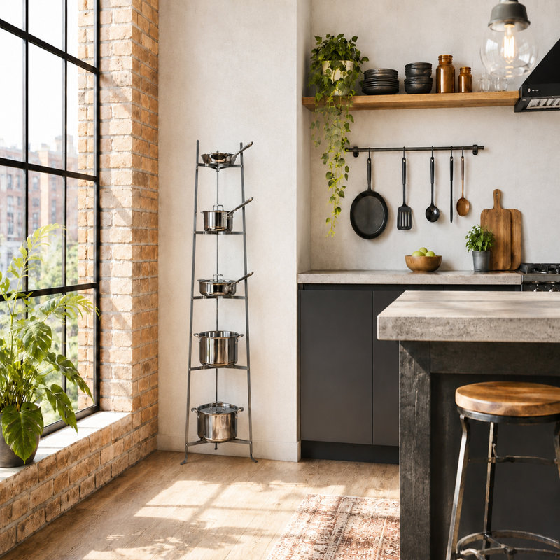 Steel Handcrafted Abstract Free Standing Pot Rack