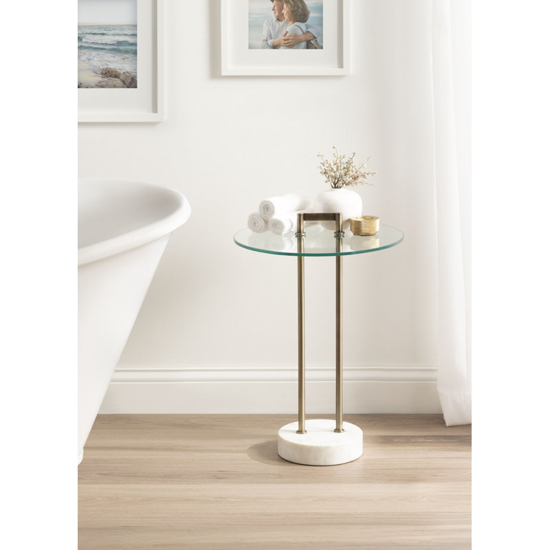 Table d'appoint ronde en verre et marbre, White