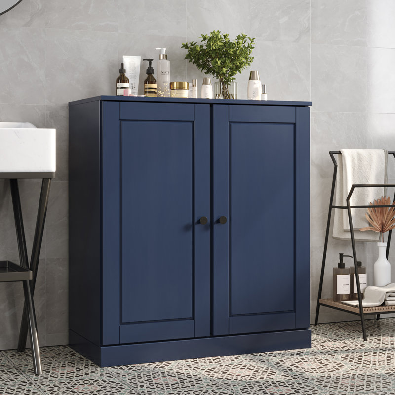 Armoire de salle de bain en bois massif l 32 po Melvous, Marine