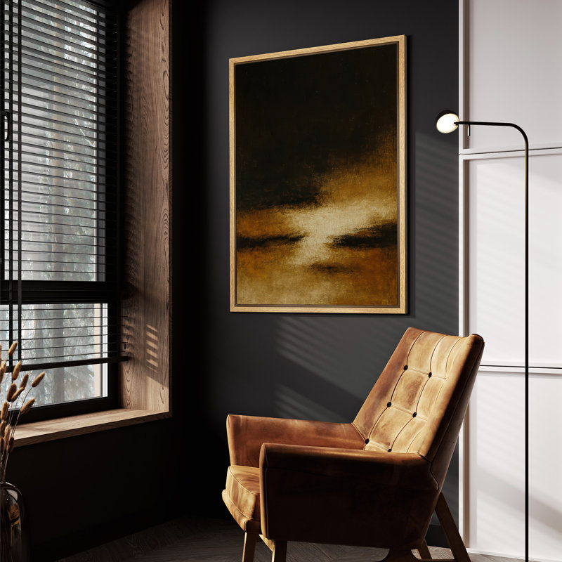 Reproduction de paysage abstrait foncé encadré sur toile pour décor de salon, Naturel, H 24 po x l 16 po, Cadre flottant