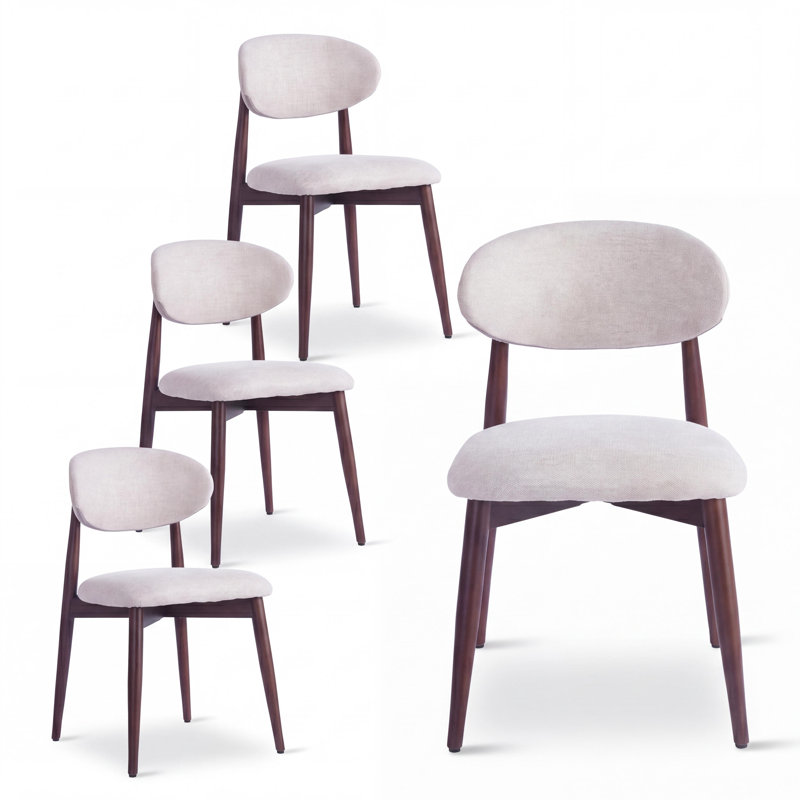 Set Of 4 Dining Chair, Upholstered Dining Chairs With Curved Back And Solid Legs
