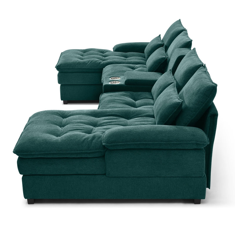 130" U-shaped Sofa with Console,Cupholders,6-seat Upholstered primary living space Furniture,Sleeper Couch Set with Chaise for Living Room,Apartment