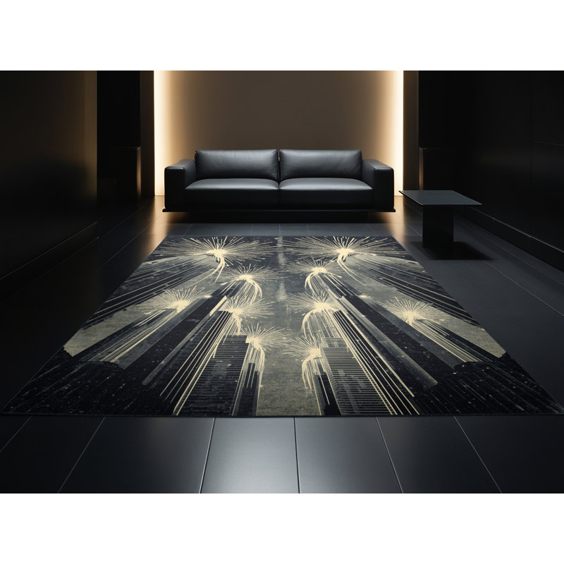 Tapis chic et luxueux lavable à la machine Paizlei Las Vegas Strip - noir, 6 X 9