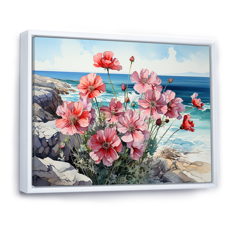 Fleur de géraniums côtière I, Cadre flottant blanc, H 12 po x l 20 po x P 1 po