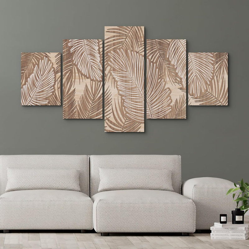 Impression sur toile de 5 feuilles de palmier brun