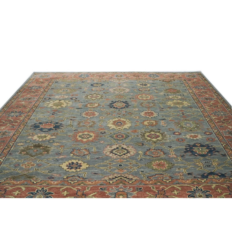 Tapis 12 pi x 15 pi 1 po en laine noué à la main turquoise Oushak, Turquoise, Rectangulaire : 12 pi x 15 pi 1 po