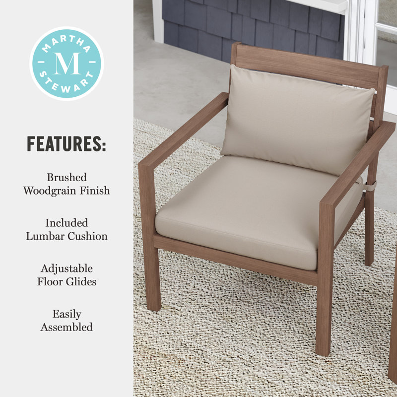 Chaises d'appoint de patio toutes saisons avec siège et coussins lombaires Martha Stewart Bedford, Brun, Crème, crème