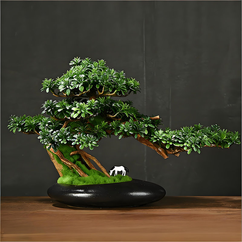 Pin artificiel avec pot de fleurs en céramique, décoration pour bureau personnel et salon