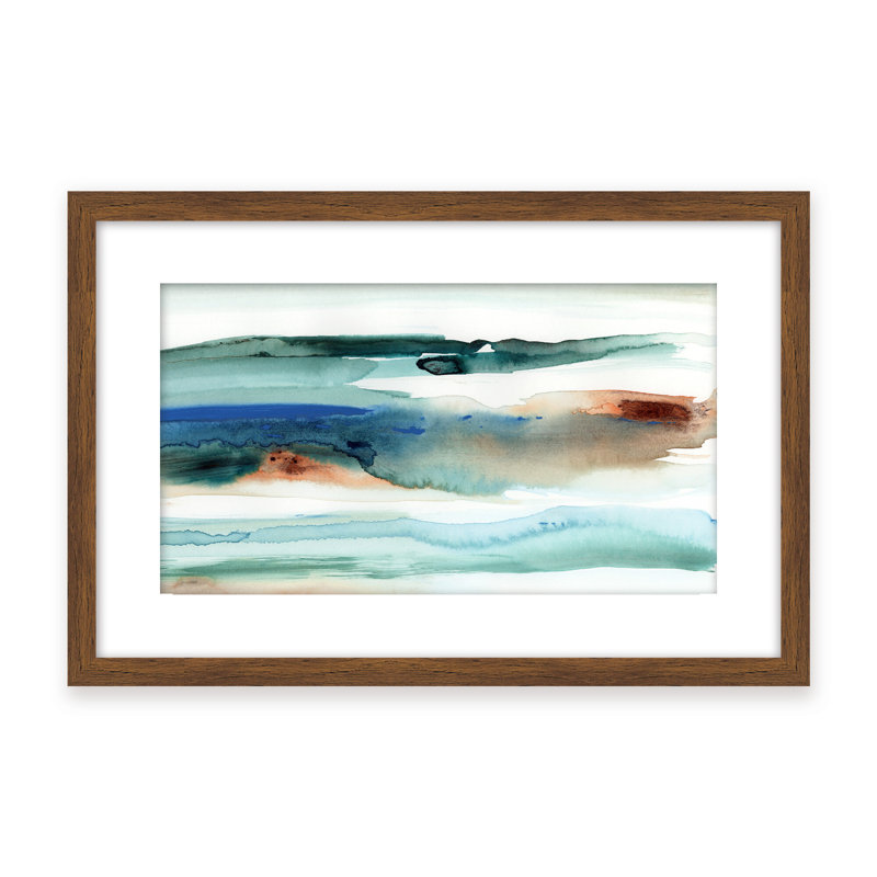 Coastal Retreat Beach Waves Abstract, 16" H x 24" W x 1.125" D, Beige, Framed Matted Print