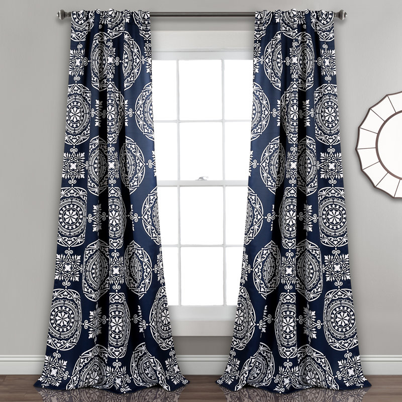Paire de rideaux occultant et isolant Karmen, Bleu marine/blanc