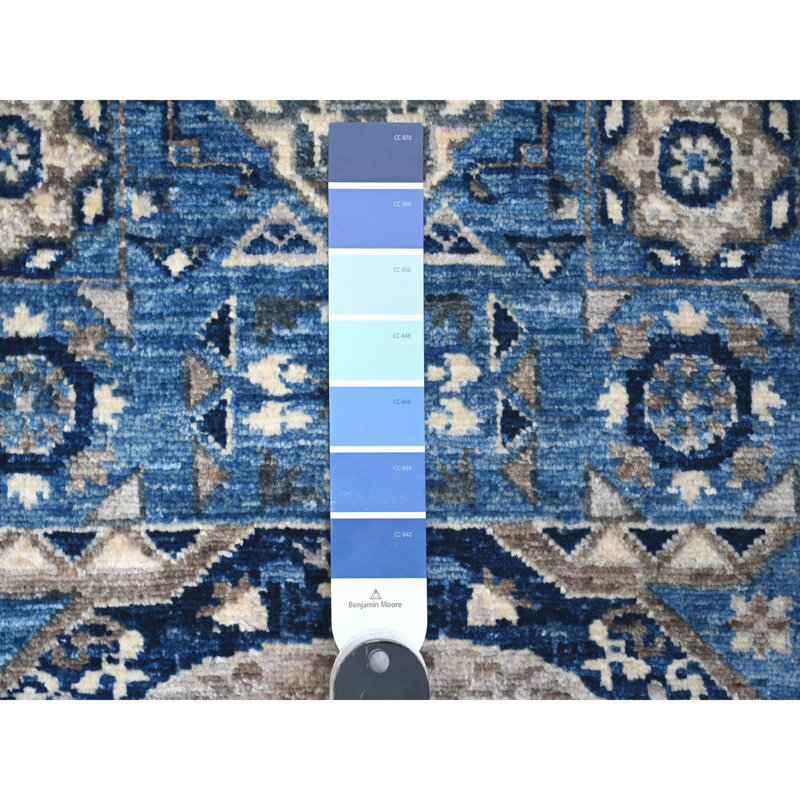 2'6" x 7'11" Duke Blue Aryana Mamluk Design Hand Knotted Soft Wool Runner Rug