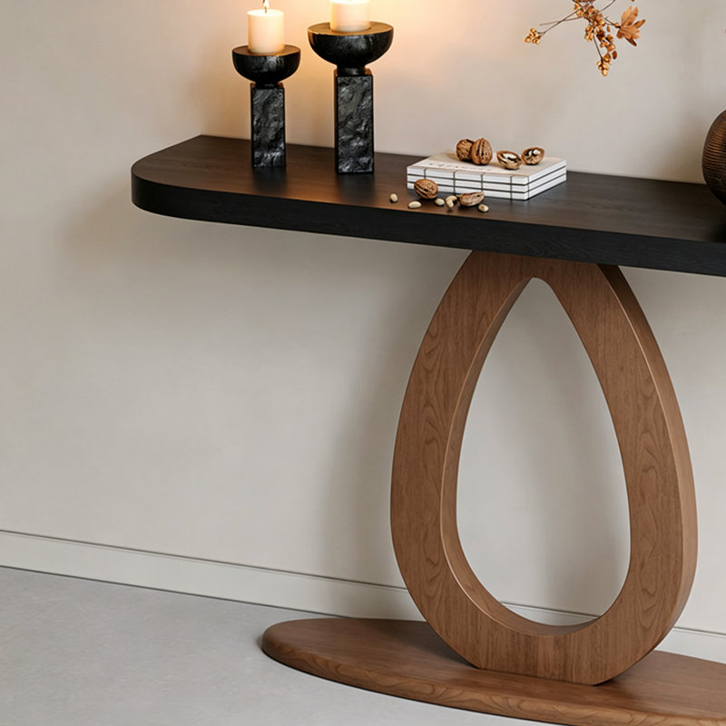 Console Mid-Century, H 29,5 po x l 78,7 po x P 13,8 po, Noir, Brun