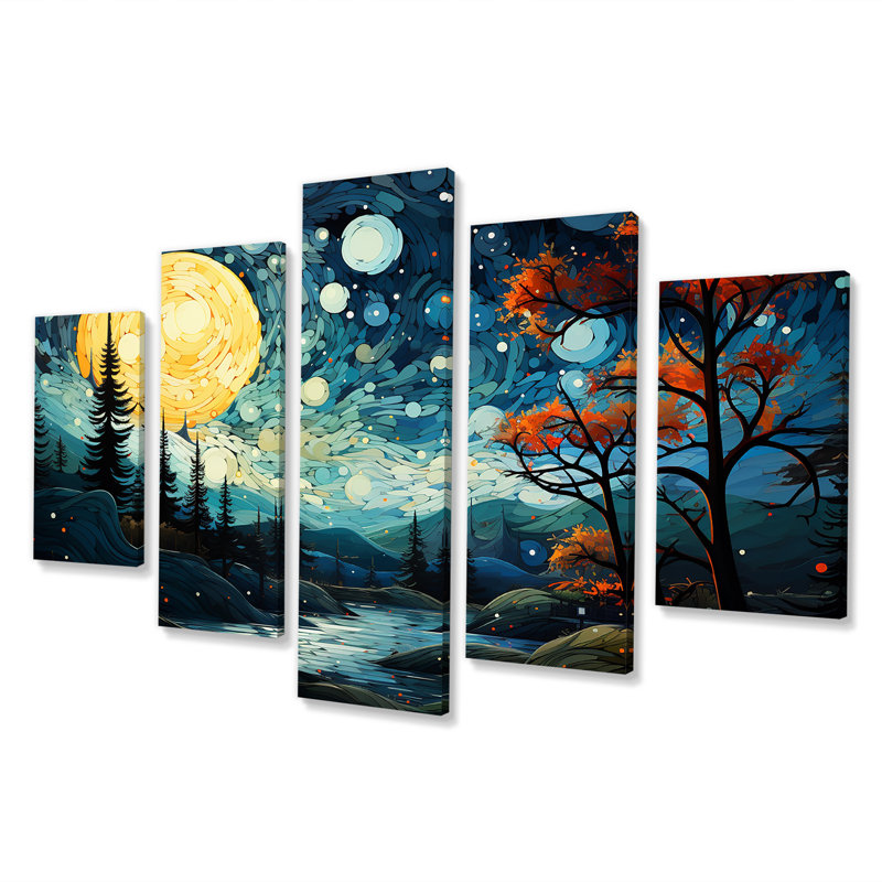 «Dreamy Mountain Scenery At Night III - Winter Landscape Multipanel», art mural