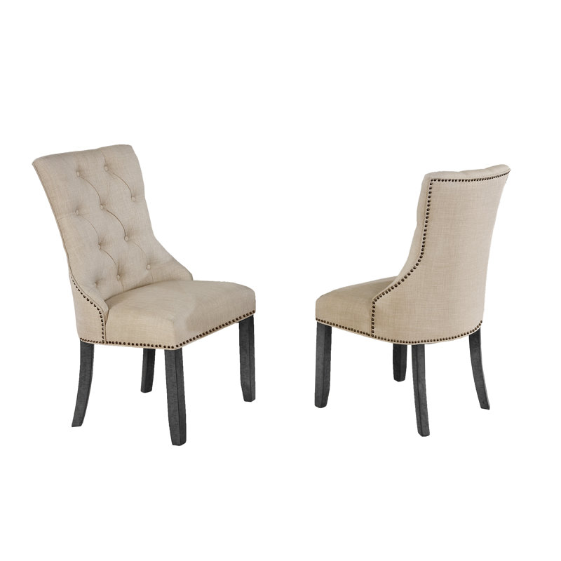 18'' H Tufted Linen Upholstered Side Chair, Beige