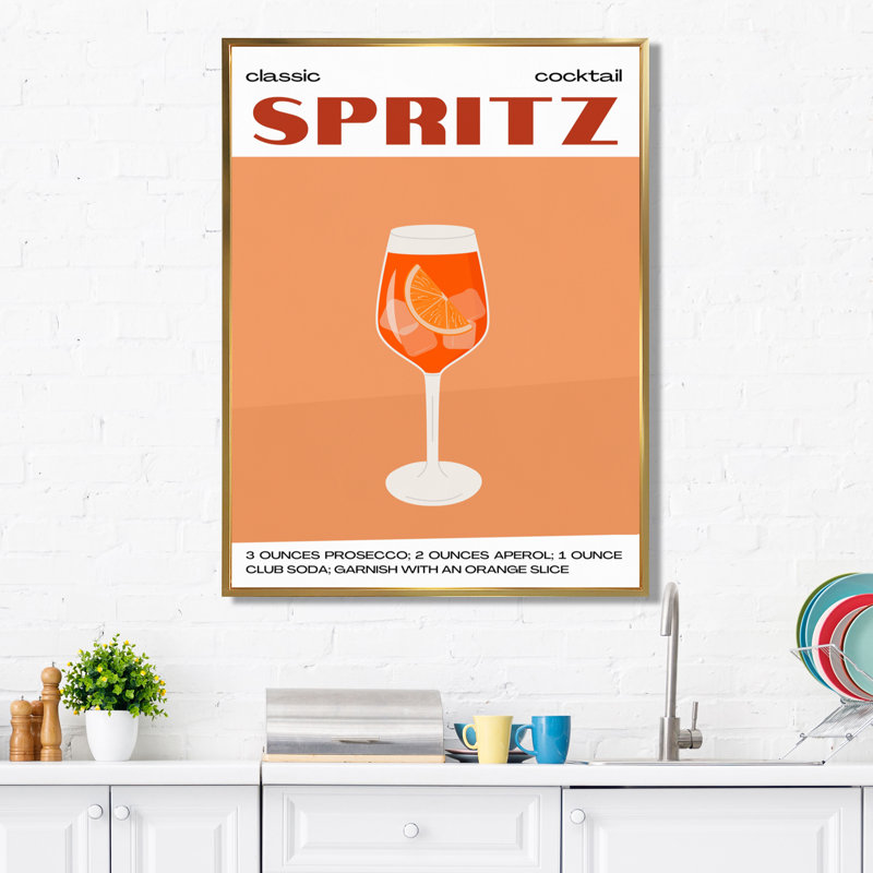 Orange Spirz Cocktail Party - Art mural cocktails, Cadre flottant doré, H 20 po x l 12 po