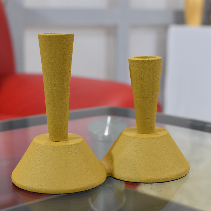 Aluminum Tabletop Candlestick, Mustard, 15" H x 12" W x 21" D