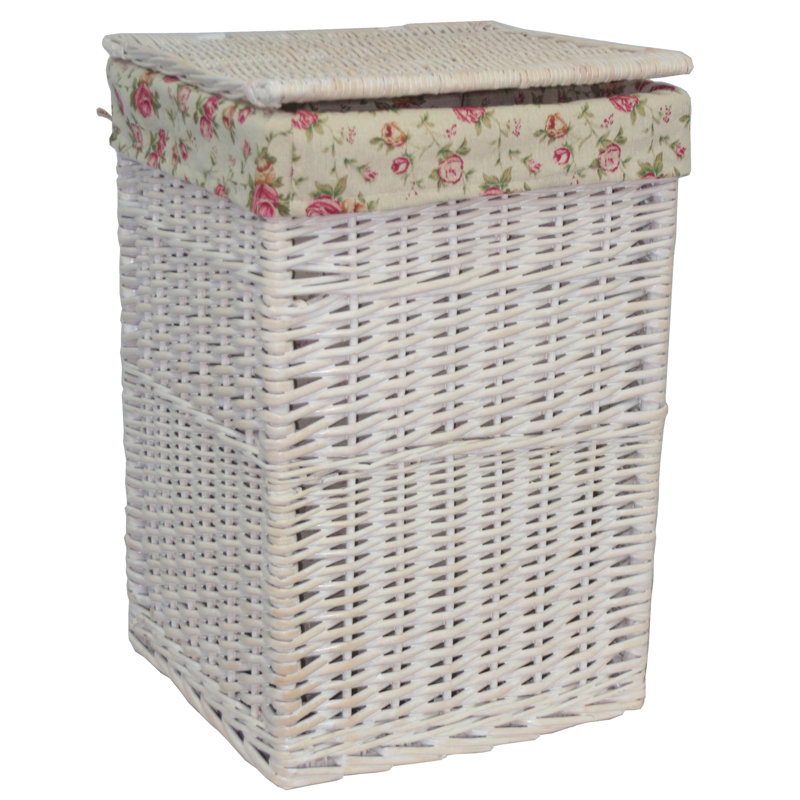 Wicker 2 Piece Lined Laundry Basket Set, White Wash