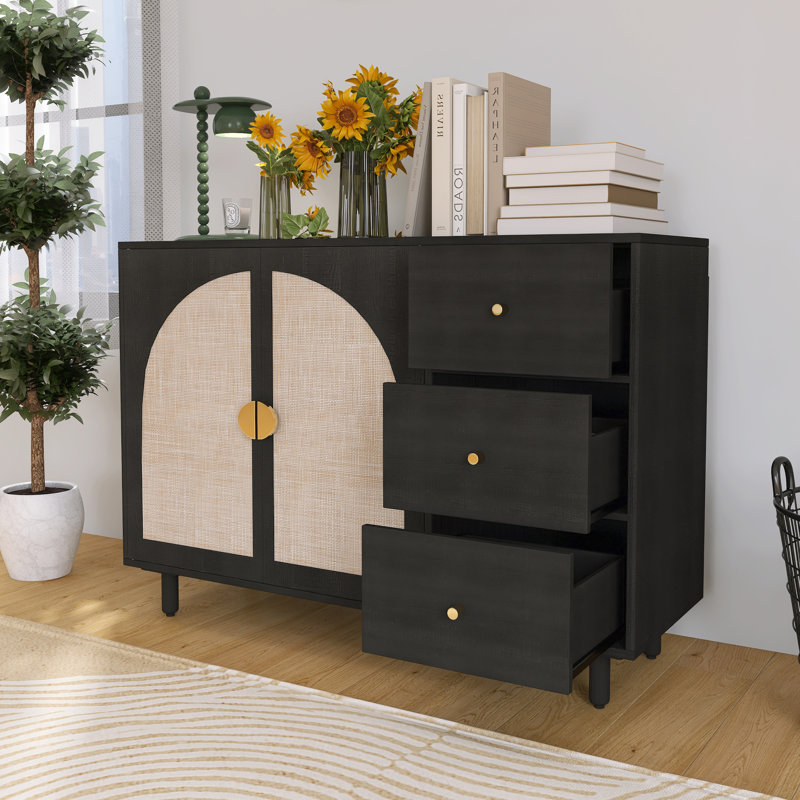 Armoire d'appoint 44 po en MDF à 2 portes et 3 tiroirs, Noir