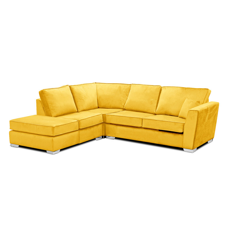 Quade 5 Seater Velvet Sofa & Chaise, Lemon, Left Hand Facing