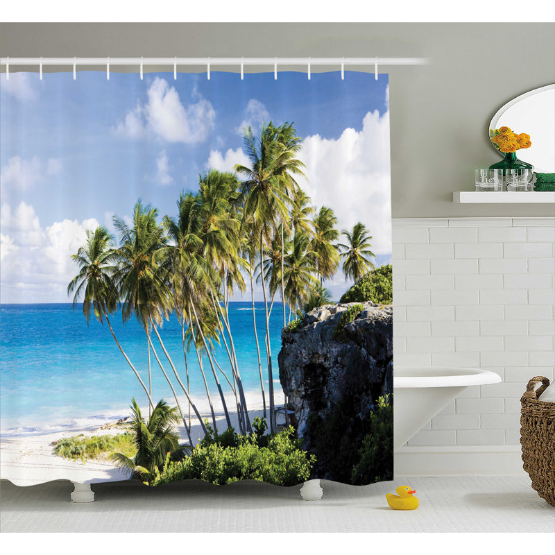 Rideau de douche tropical océan exotique et crochets, L 69 po x L 84 po