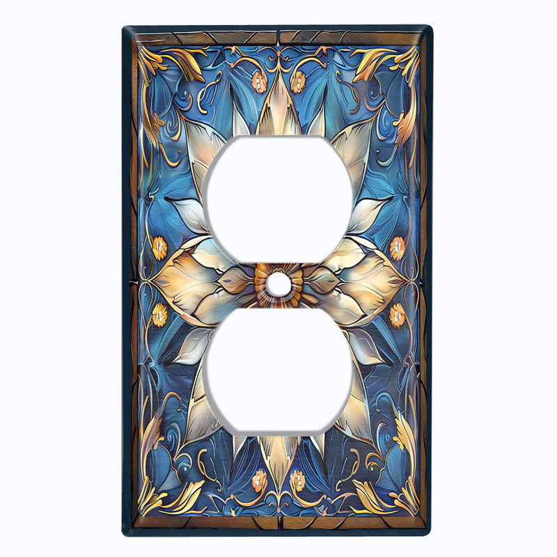 Couvercle de plaque d'interrupteur en métal;  Bascule standard à 4 bandes - Impression sur vitrail fleur blanche