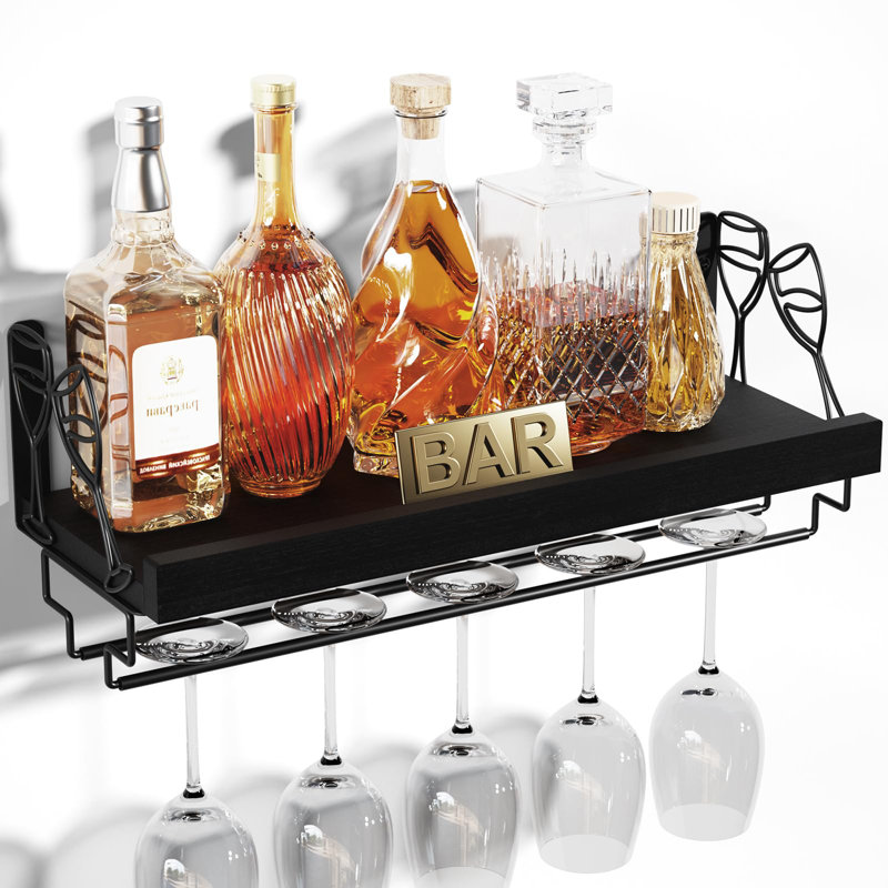 Esden Wall Mounted Wine Bottle & Glass Rack Black