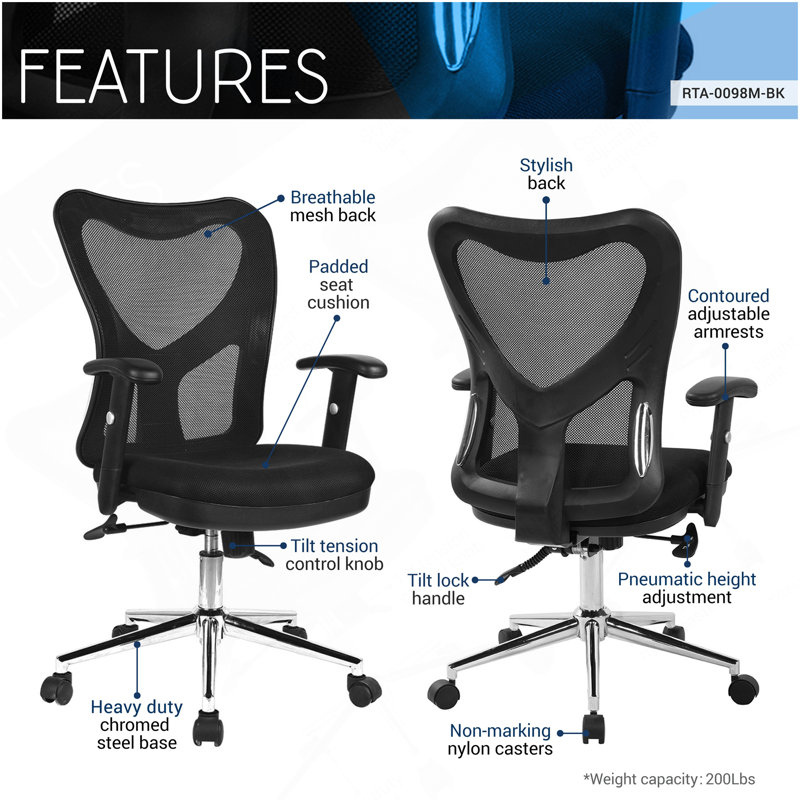 Chaise de bureau en filet à haut dossier avec base chromée Techni Mobile