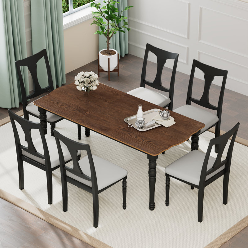 7 - Piece Extendable Dining Set, Black, Brown, Black/Beige