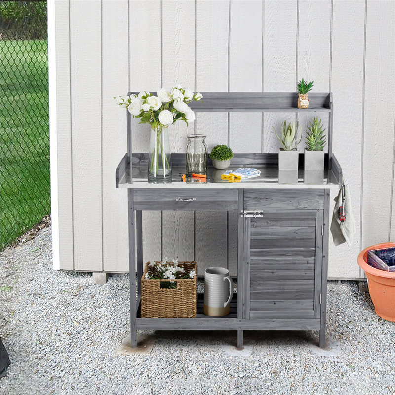 Garden Wood Potting Bench 100% Fir Wood, Grey
