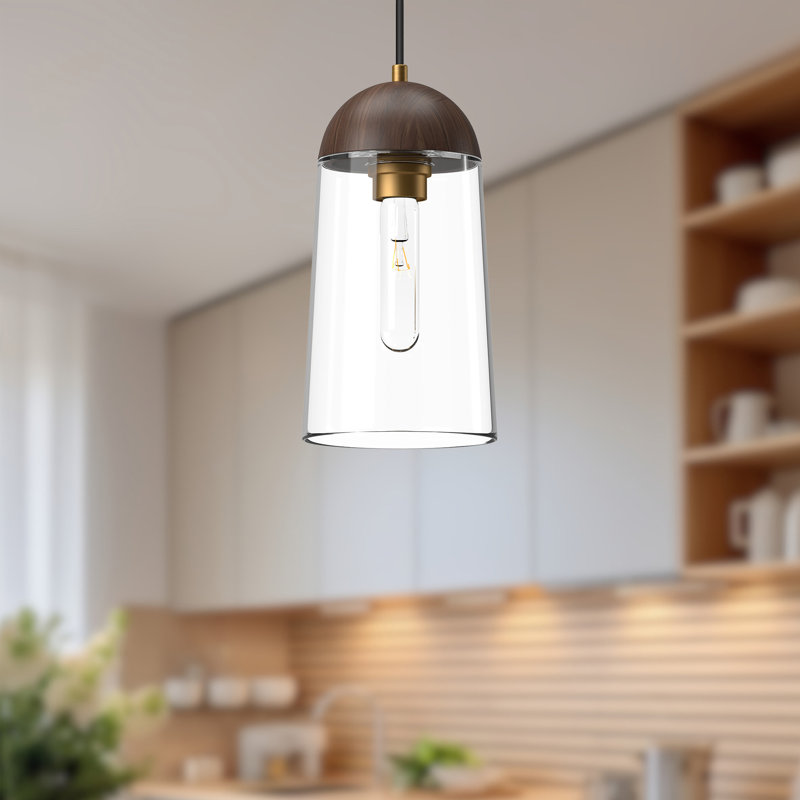 Luminaire suspendu simple à 1 lumière Tabitha, Or vieilli / noyer, Noyer