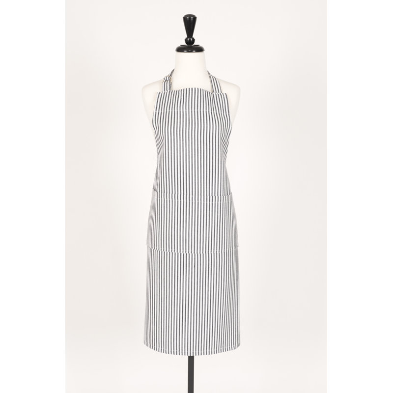 Graduation Striped Cotton Apron, Black