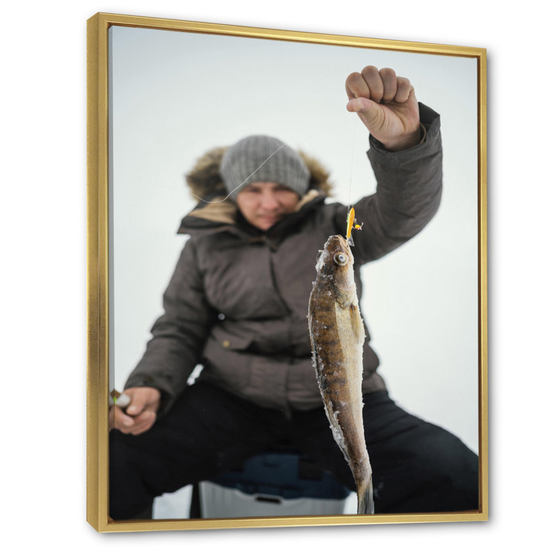 " Winter Fishing Nautical Escapes ", Gold Floater Framed, 32" H x 24" W x 1" D