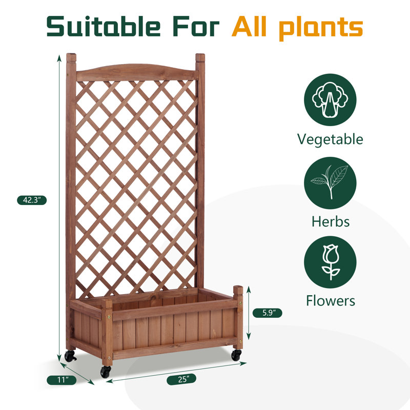 Boîte à fleurs mobile en bois 2 pièces avec cadre d'escalade