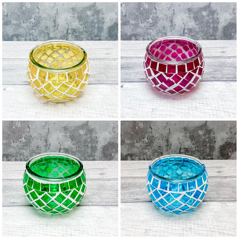 4 Piece Glass Tabletop Tealight Holder Set with Candle Included