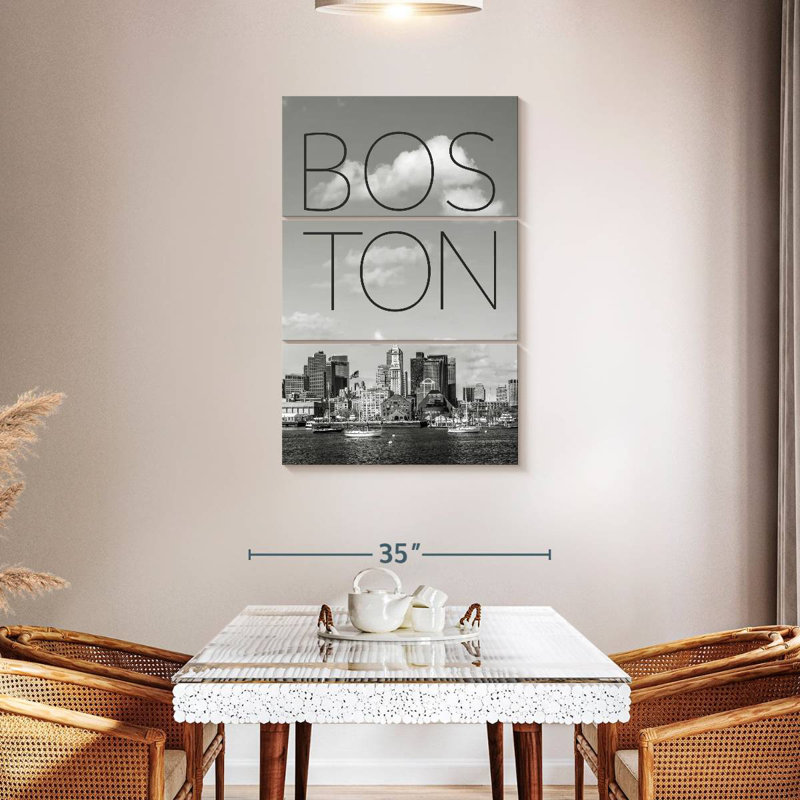 Skyline de Masam Boston, North End et quartier des affaires, texte et horizon, H 45 po x l 28 po