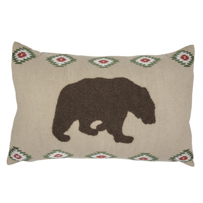 Aztec Bear Deer Embroidered Burlap Southwestern Rustic Lodge Decorative Throw Pillow