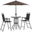 Ensemble de salle à manger d'extérieur 4 pièces avec parasol ajustable, chaises pliantes et table en verre trempé-561819786