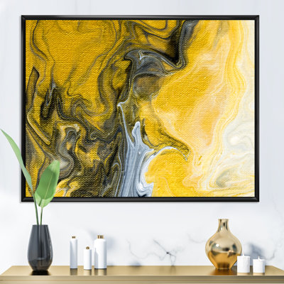 " Black White And Yellow Marble Abstract I " Painting Print